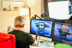 Jason Blumer records Thriveal podcast from his office at Endeavor